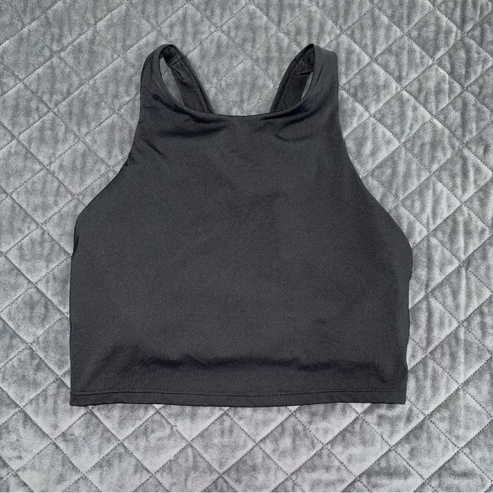 Athleta Women Small Athletic Racerback Conscious Black Crop Top Built in bra b3
